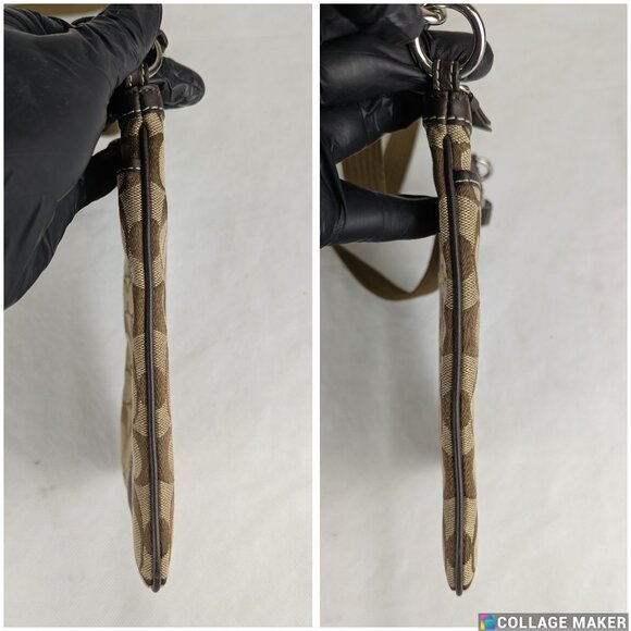 Vintage Coach Small Crossbody Bag Tan Logo Printed Canvas Brown Leather Accents - Picture 8 of 12